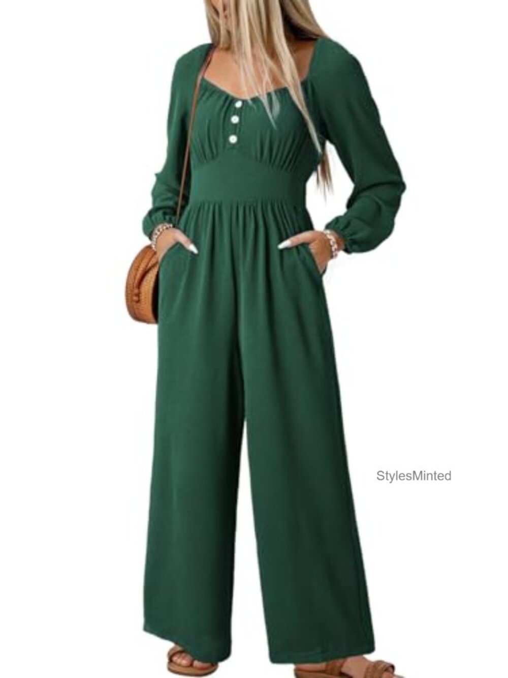 Dokotoo Women's Long Sleeve Square Neck Jumpsuit with Pockets